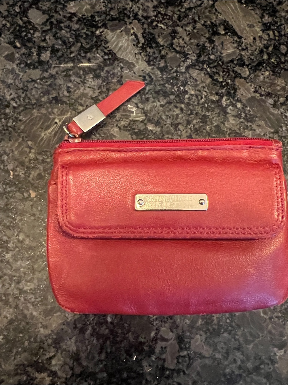 Kenneth Cole Reaction Red Leather Zip Wallet with Front Flap